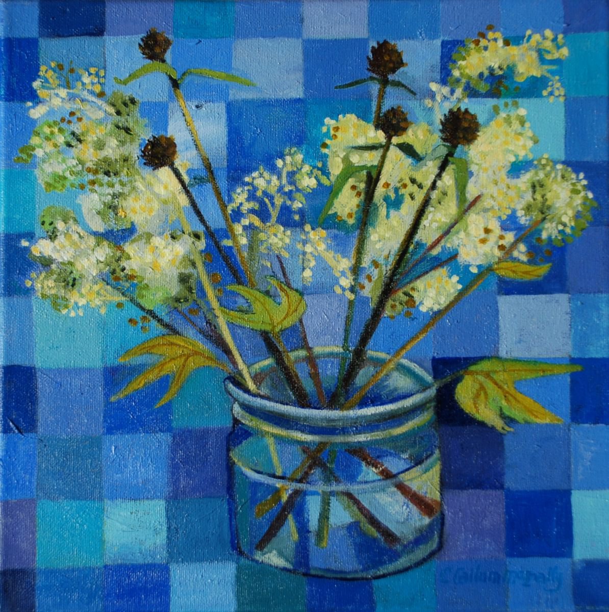 Blue check flowers by Christine Callum McInally