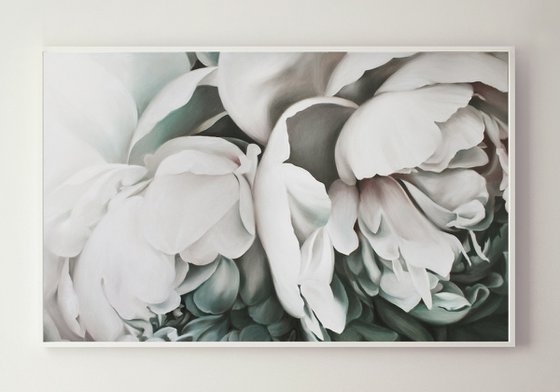 "Tender peonies 2" White flower oil art