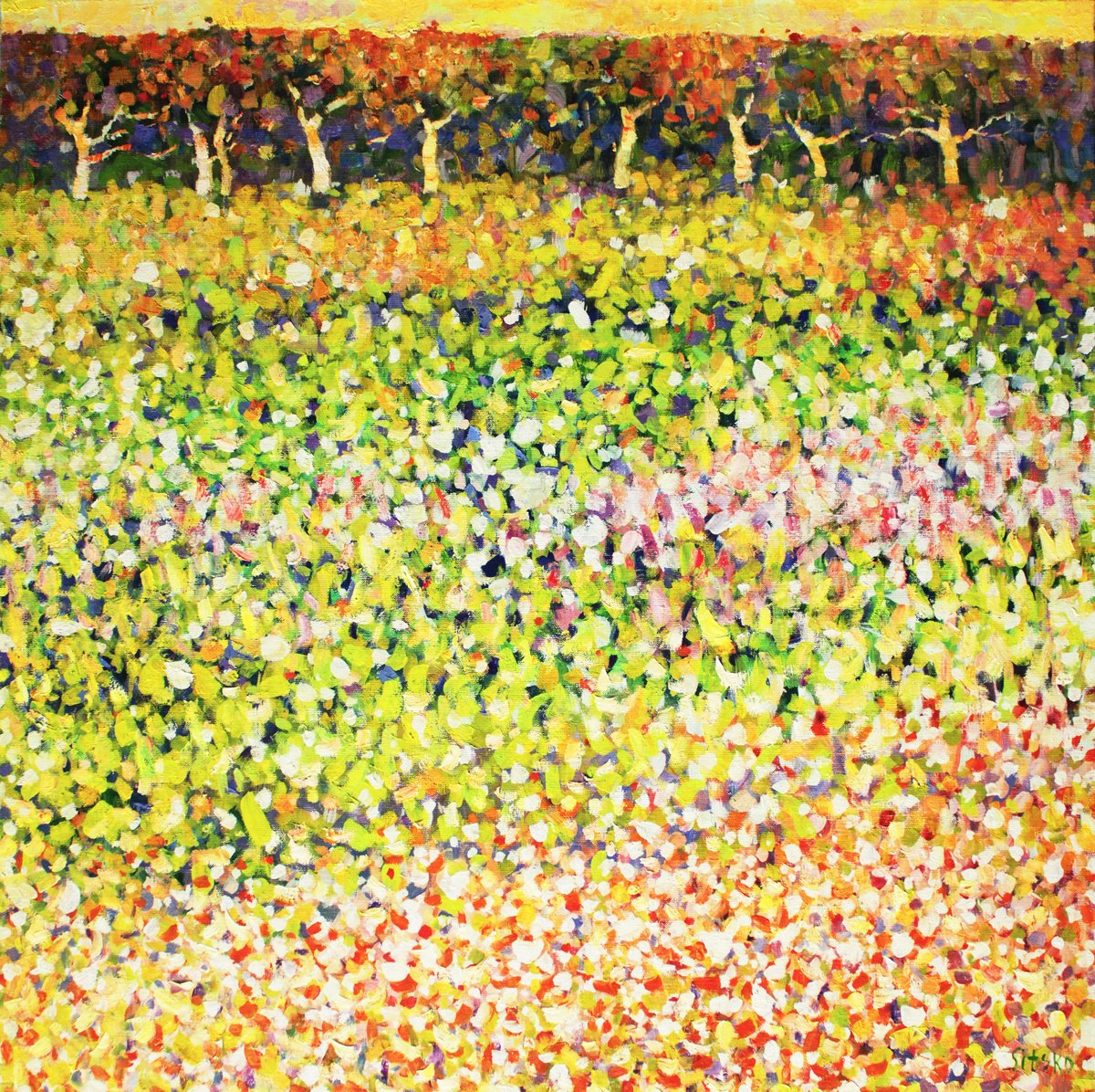 Impressionistic Landscape Oil Painting By Andrei Sitsko, 31 X 31, The Garden, Original Artwork