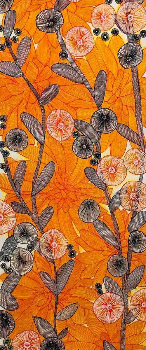 Abstract Orange and Black Blooms CZ19018 by Carol Zsolt