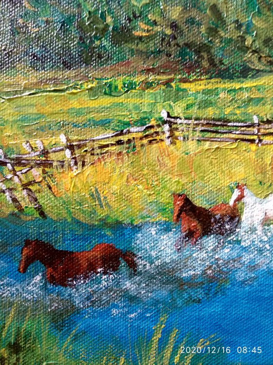 Ranch horses Miniature art