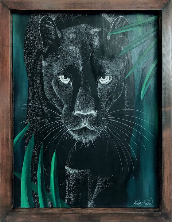 Panther - Dreamy Big Cat oil and ink painting