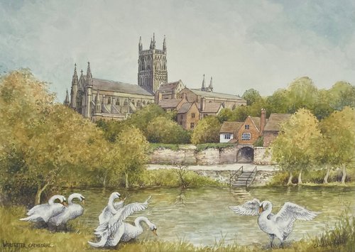 Worcester Cathedral. Original Watercolour by Christopher Hughes