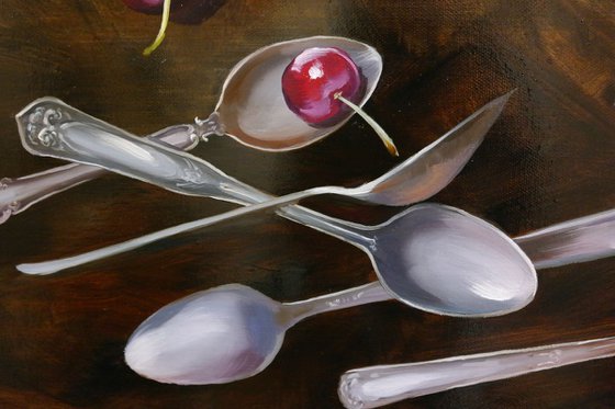 "Still Life with Spoons and Cherry"