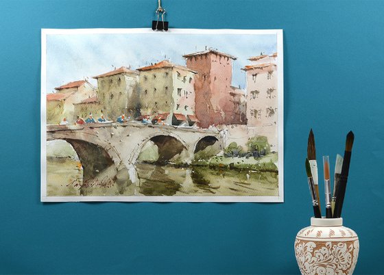 Padova Landscape, watercolor on paper, 2024