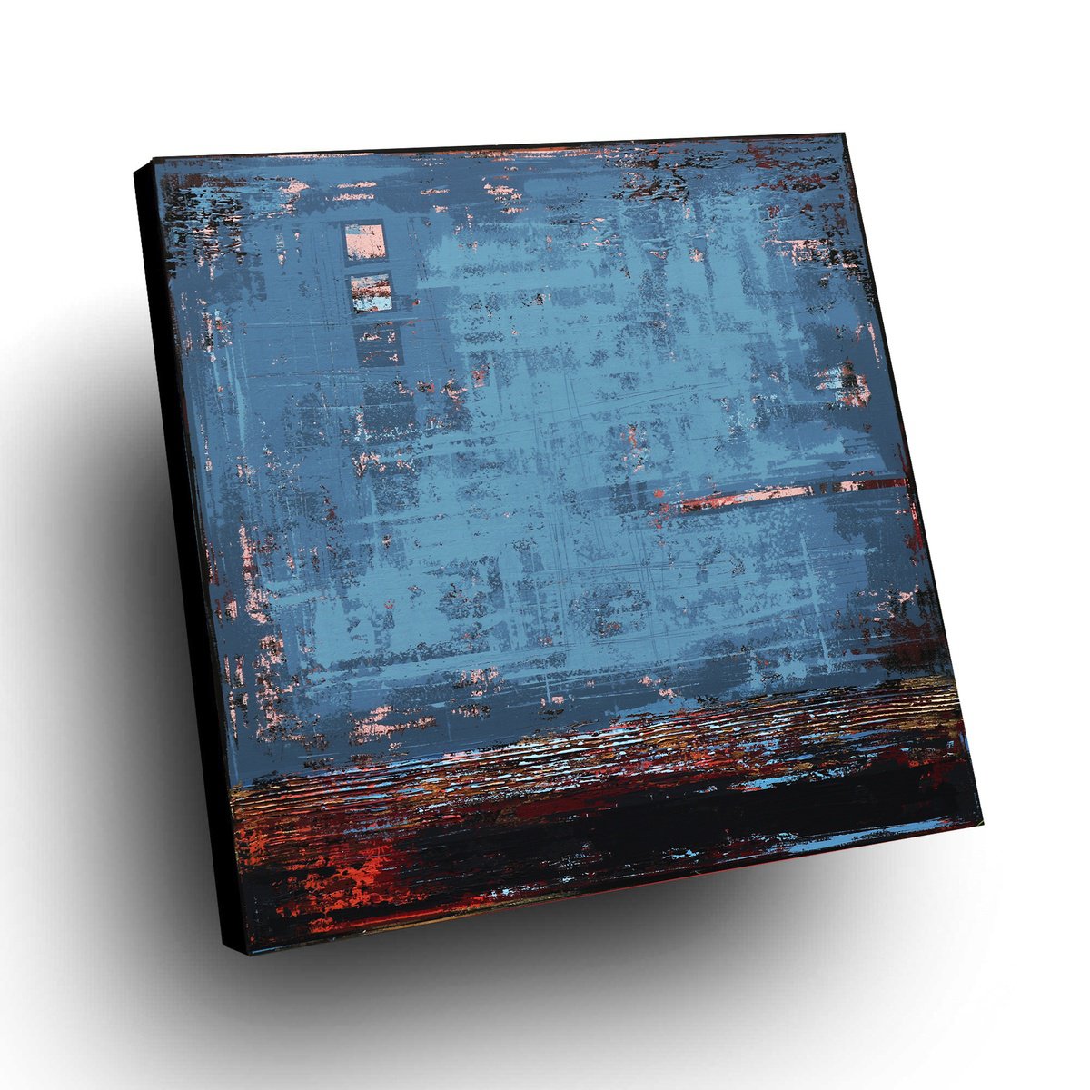 Geometric Abstract Acrylic Painting By Inez Froehlich, 47 X 47, Industrial Blue, Original Artwork