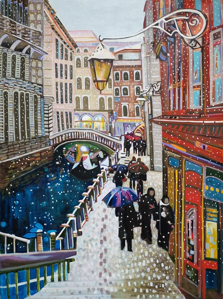 Urban And Pop Cityscapes Acrylic Painting By Alexandra Djokic, 42 X 56, Venice, Original Artwork