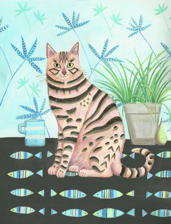 Bengal cat with still life