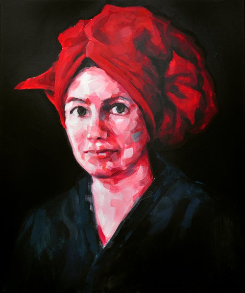 Woman with red turban by Alžběta Müller