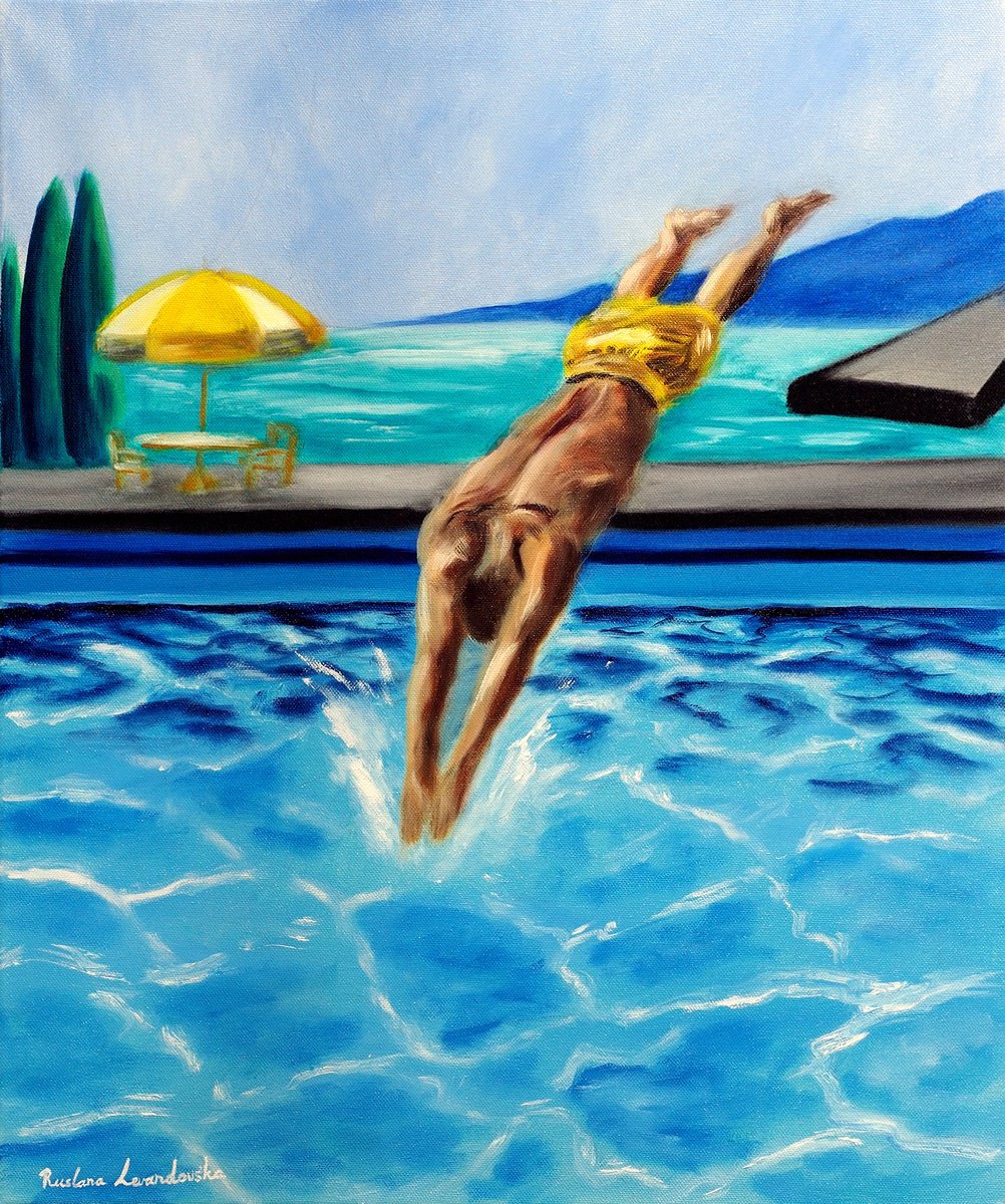 Impressionistic Portrait Oil Painting By Ruslana Levandovska, 20 X 24", Into The Blue, Original Artwork