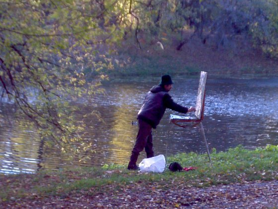 AUTUMN IN MOSCOW - landscape art, original painting oil on canvas, waterscape, pond fall, home decor