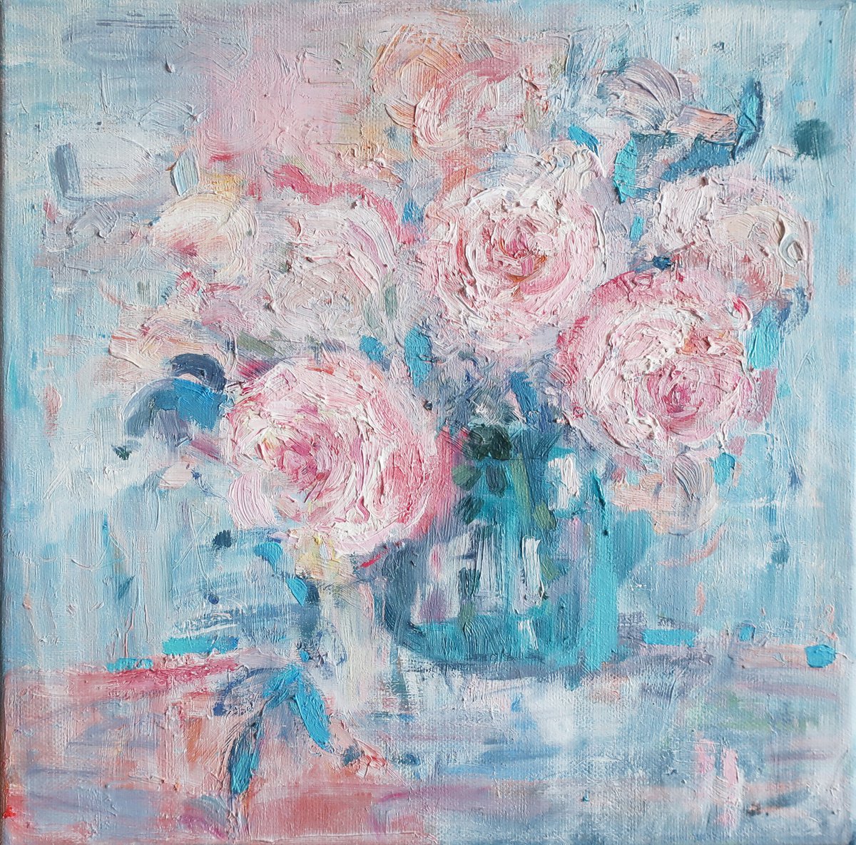 Oil painting Flowers Pink Roses by Anna Shchapova