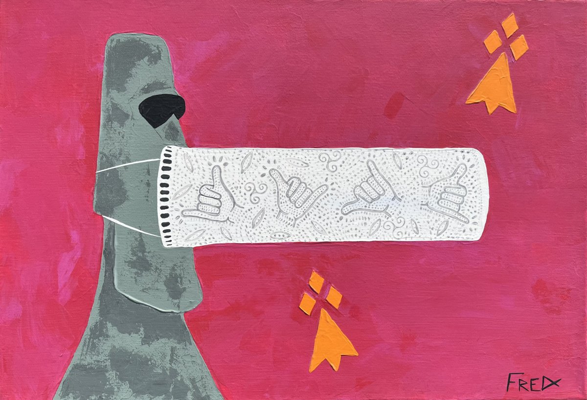 Portrait Acrylic Painting By Cadiou Frederic, 18 X 13, Bigouden Moai, Original Artwork