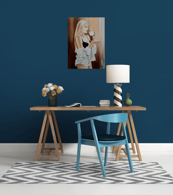 Breakfast - original painting - woman - portrait