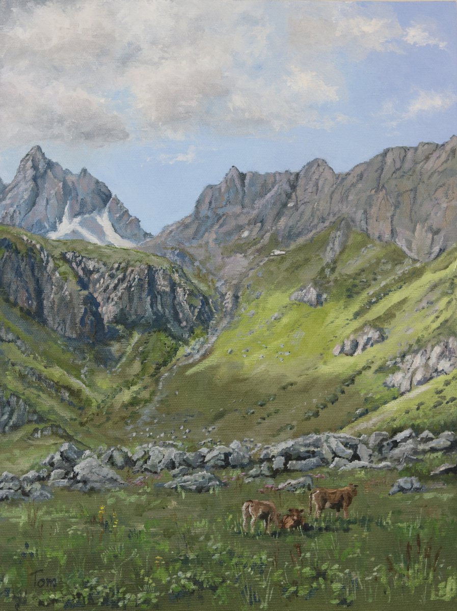 Landscape Oil Painting By Tom Clay, 12 X 16", Sun On The Valley Side, Original Artwork