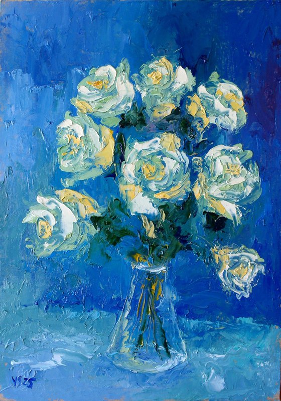 White Roses in Vase