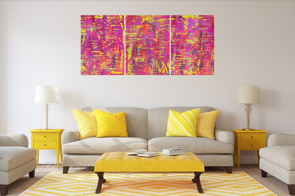 Juicy kisses - XXL triptych colorful abstract painting by Ivana Olbricht