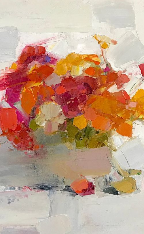 Vase of Flowers, Oil painting, One of a kind, Handmade artwork by Vahe Yeremyan