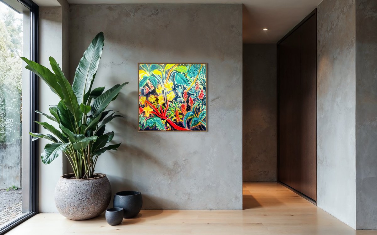 Expressive Botanical Acrylic Painting By Alice Gavin Atashkar, 41 X 41, Summer Overflow, Original Artwork