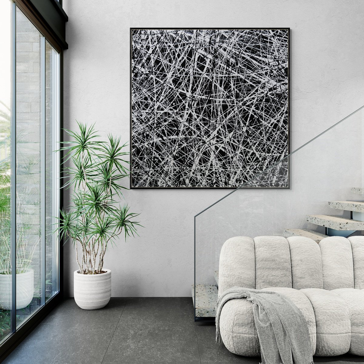 Abstract Acrylic Painting By Franko, 59 X 59, Frazzled, Original Artwork