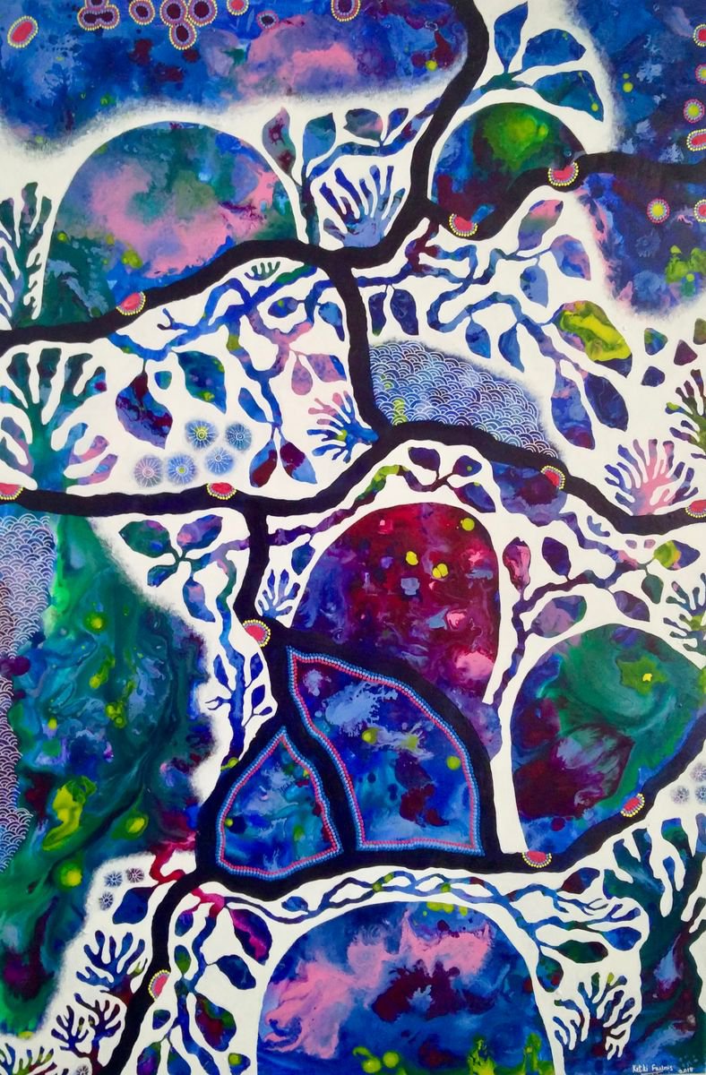 Organic Landscape Acrylic Painting By Ketki Fadnis, 24 X 36", Midnight Wonderland, Original Artwork