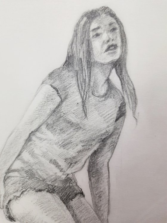 Surfing Girl Learning to surf Pencil sketch