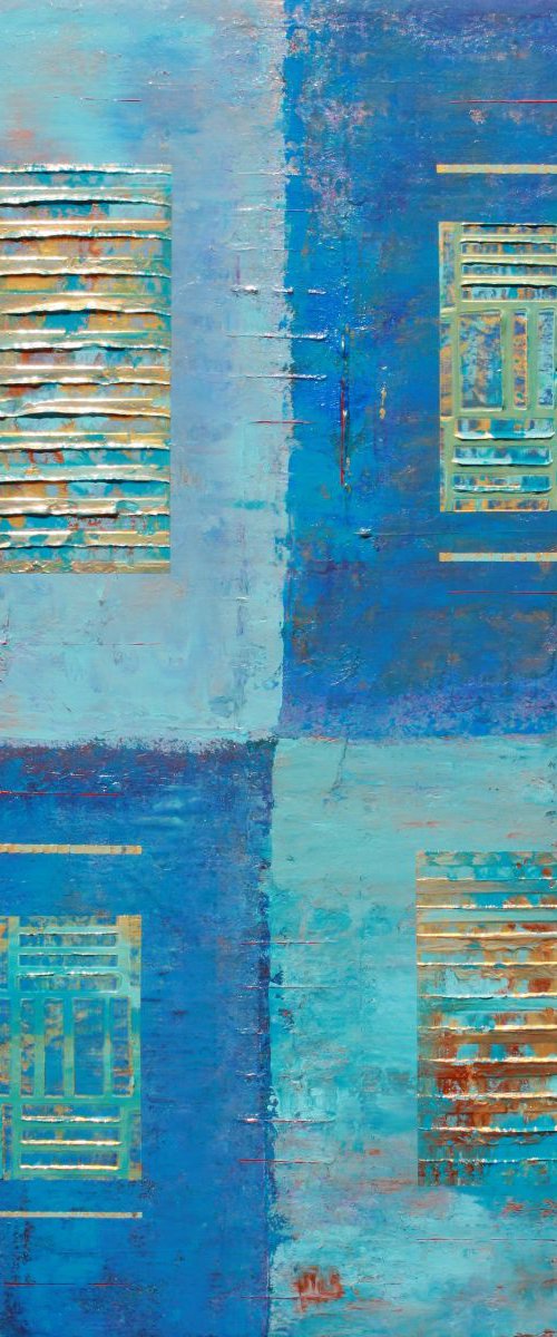 Four Windows Blue Abstract by Robert Lynn