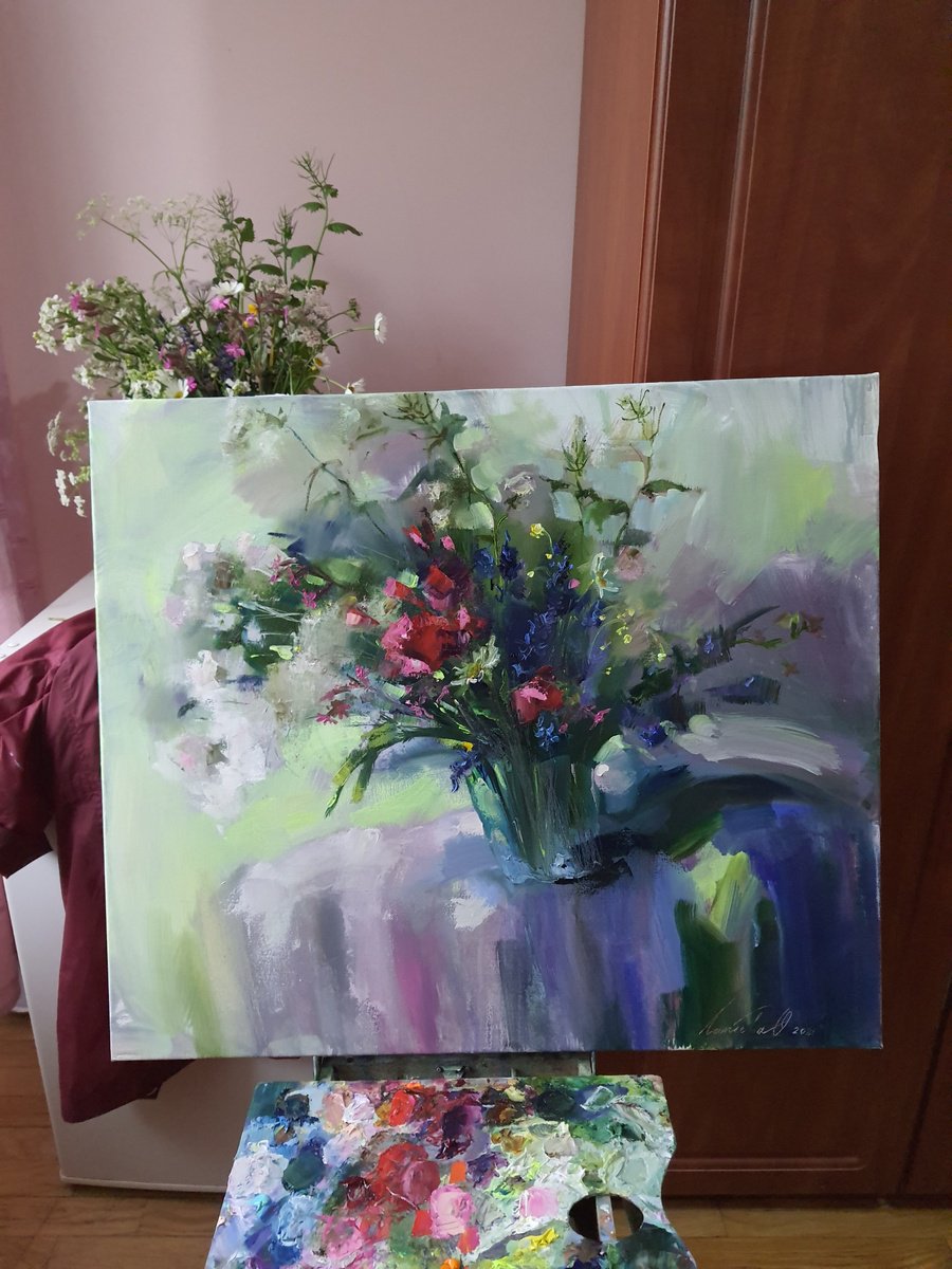 Expressive Oil Painting , Wildflowers By Olha Laptieva, 28 X 24, Artwork For Sale On Artfinder