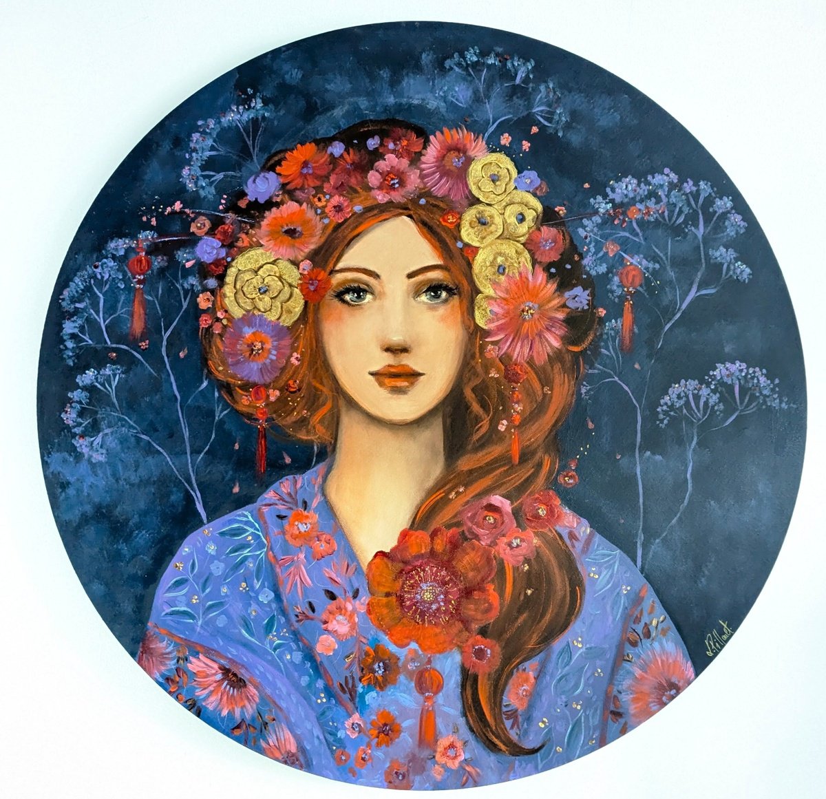 Illustrative Portrait Acrylic Painting By Loetitia Pillault, 31 X 31", Infinitely, Original Artwork