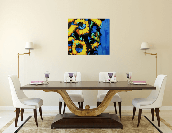 Sunflowers on blue background