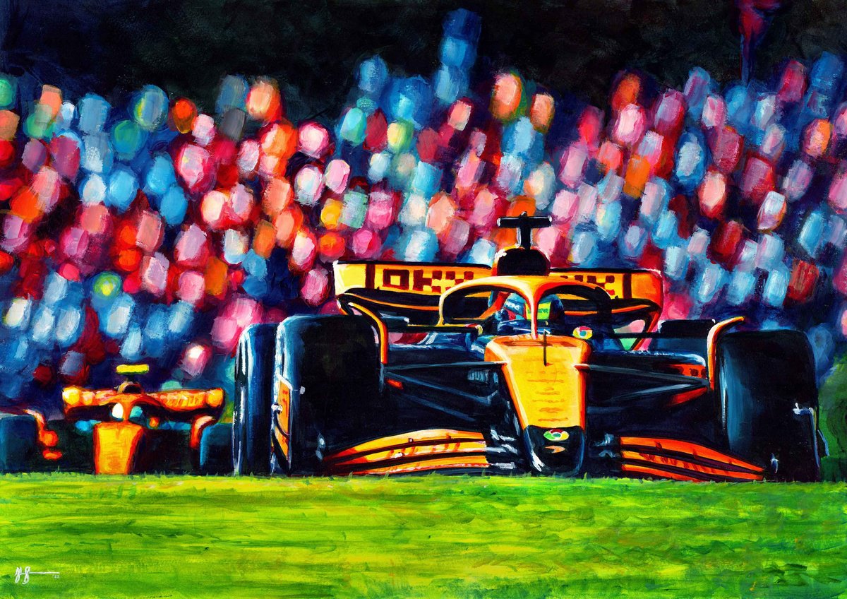 Impressionistic Transport Acrylic Painting By Alex Stutchbury, 25 X 18, Oscar Piastri 2024 Hungary Gp, Original Artwork