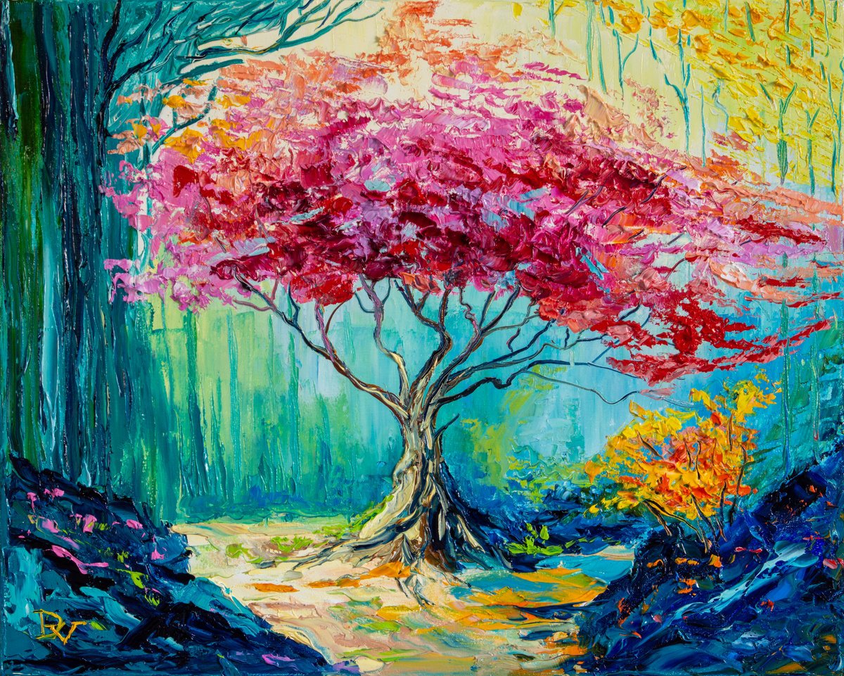 Impressionistic Botanical Oil Painting By Vladyslav Durniev, 20 X 16", In A Magic Forest, Original Artwork