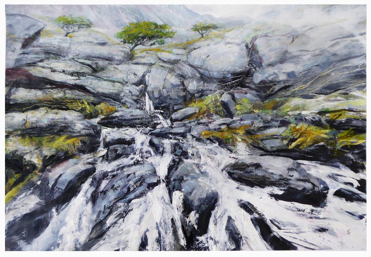 Expressive Landscape Painting By John Sharp, 37 X 26, Falls, Langstrath, Cumbria, Original Artwork