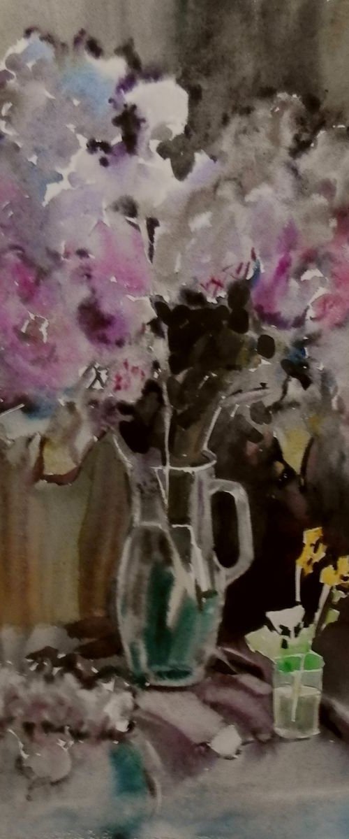 lilac, original watercolor painting 60x80 cm by Valentina Kachina