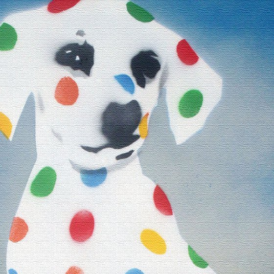 Damien's dotty, spotty, puppy dawg (blue on gorgeous watercolour paper).