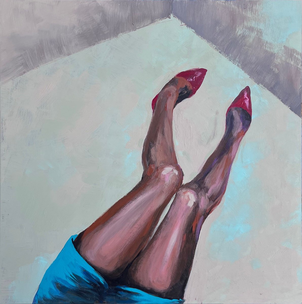 Expressive Portrait Acrylic Painting By Maria Kireev, 24 X 24", High Heels,Higher Dreams, Original Artwork