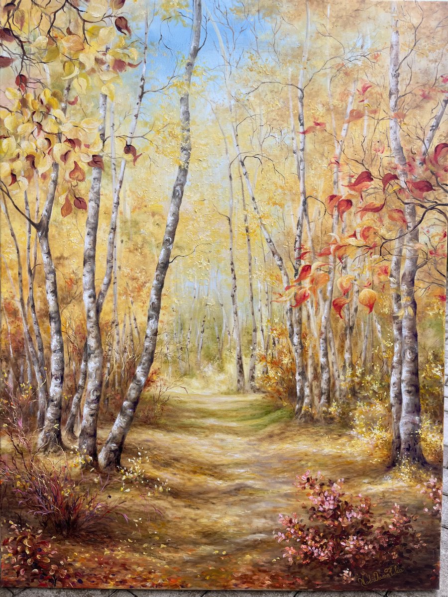 Photorealistic Landscape Oil Painting By Oana Voda, 24 X 31", Autumn Dance, Original Artwork