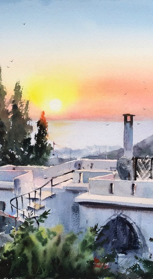Greek village Sunrise by Eugenia Gorbacheva