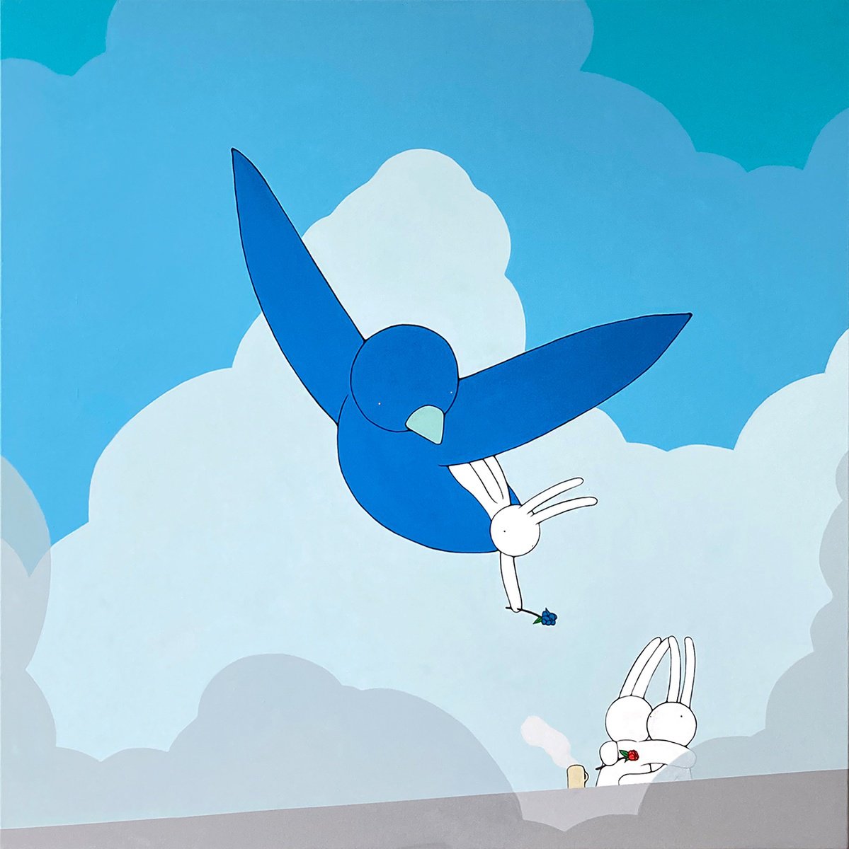 Urban And Pop Animal Acrylic Painting By Mr Clement, 31 X 31", An Airy Affair, Original Artwork