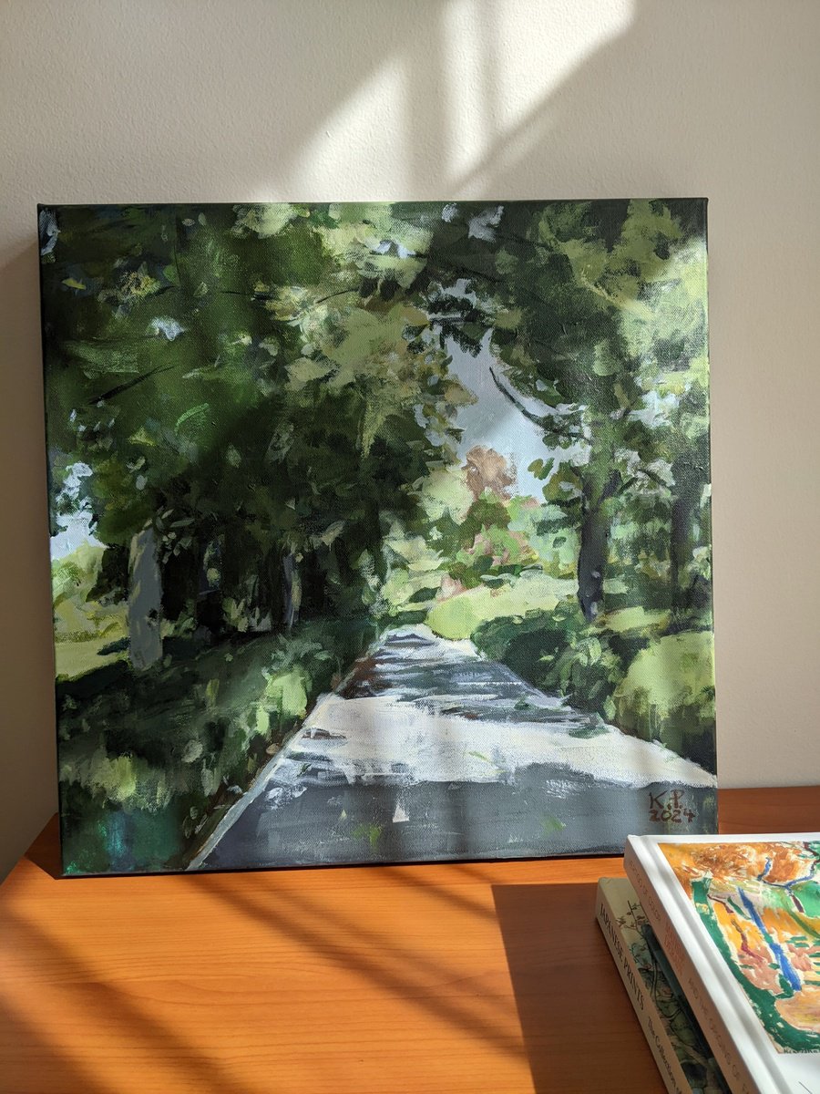 Impressionistic Landscape Acrylic Painting By Kasia Pawlak, 18 X 18", Summer Drive, Original Artwork