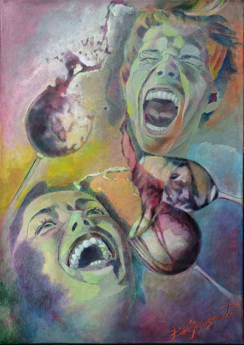 Expressive Portrait Acrylic Painting By Paola Imposimato, 20 X 28", Bursts Of Joy, Original Artwork