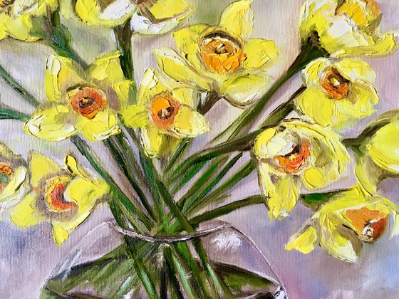Bouquet of Daffodils #5 on wooden  table.