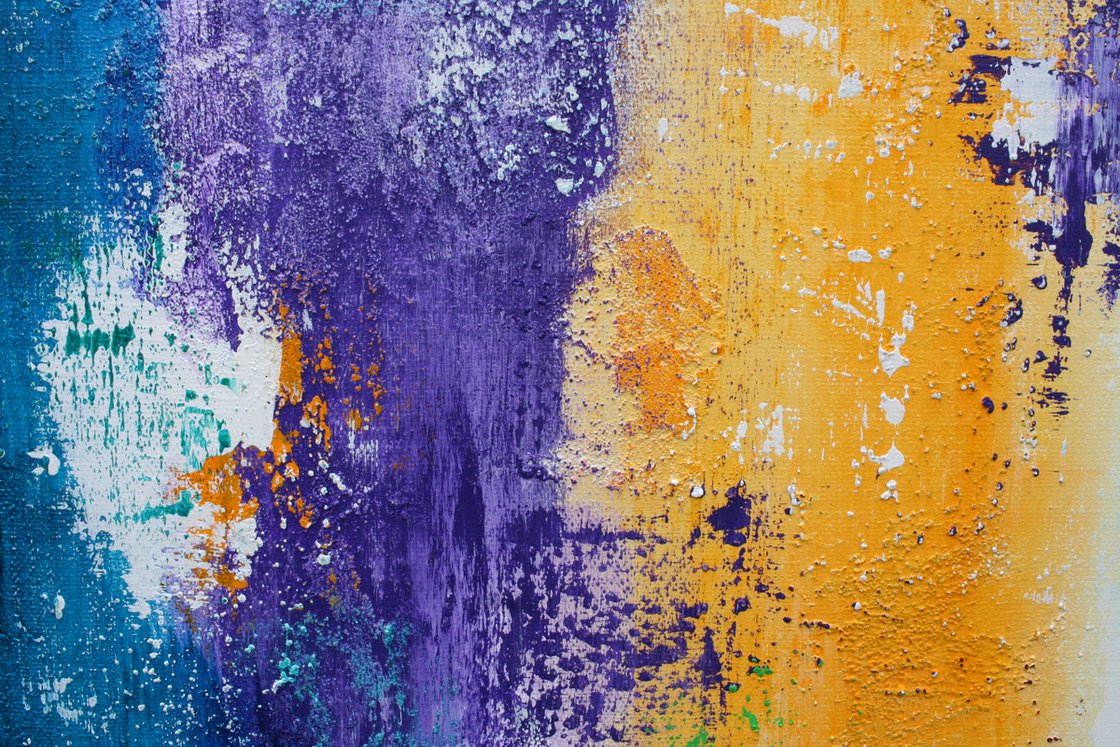 Color-intensive Graphic Abstract Painting With Gesso, Acrylic and Glaze  Paints & Tissue Paper on Canvas 80 X 80 Cm Purple Blue Orange -  Denmark