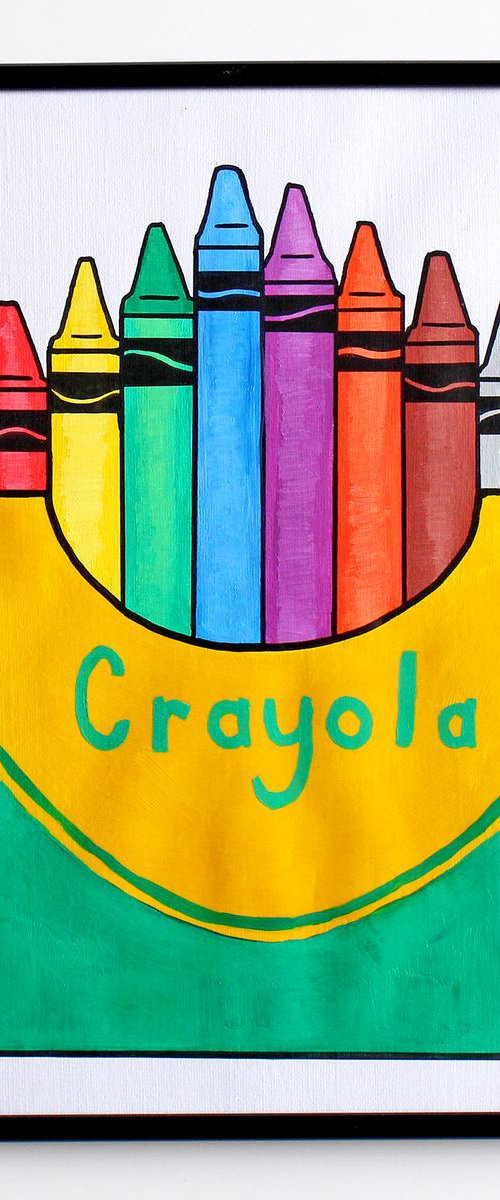 Crayola Retro Crayons Packet Pop Art Painting On Unframed A4 Paper by Ian Viggars