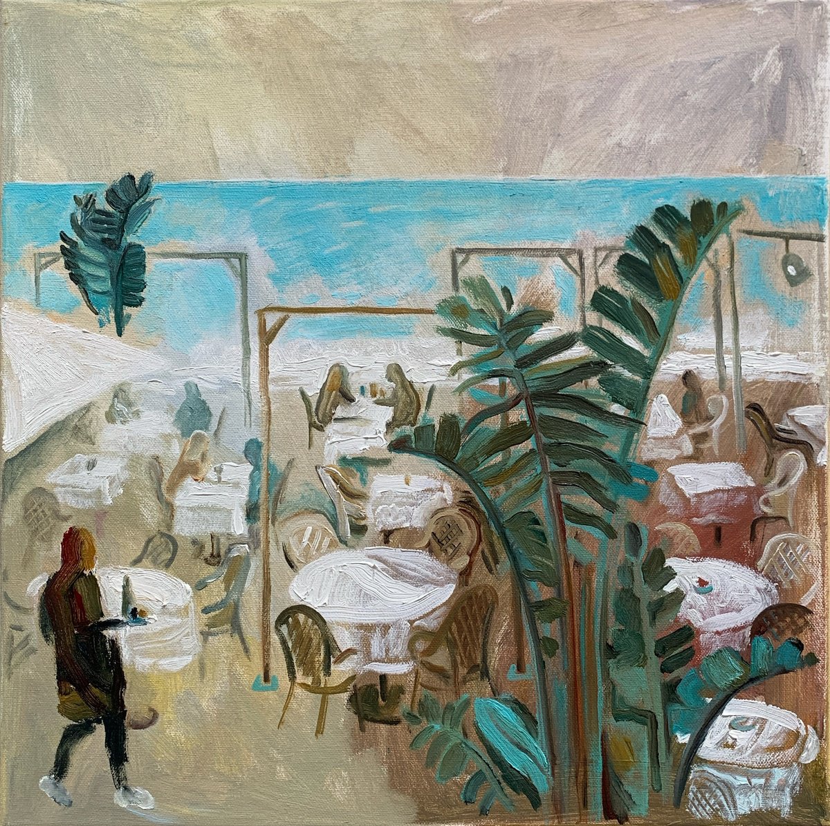 French Riviera. Seaside Restaurant By Natalia Matveeva, 16 X 16, Artwork For Sale On Artfinder