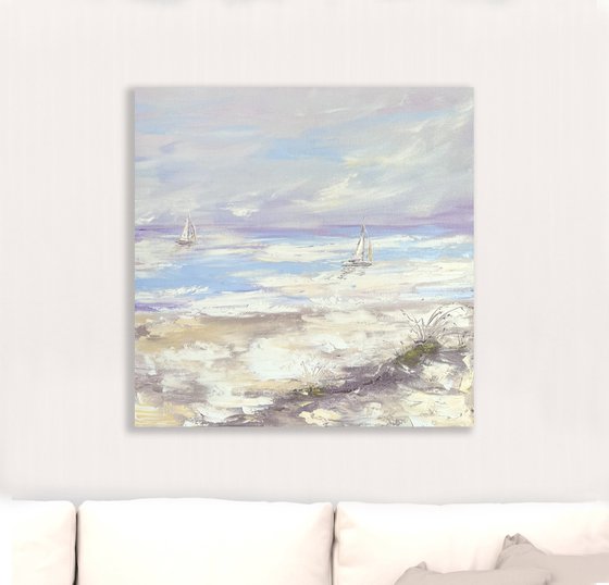 COZY BEING - Ocean. Seascape. Schooners at sea. Sandy beach.