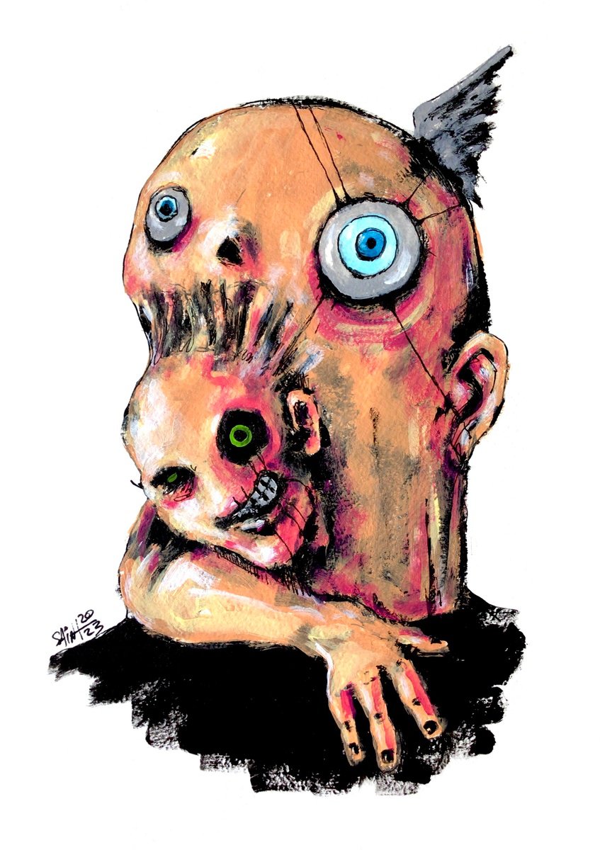 #238 Dark art Zombie portrait painting original art, Horror Creepy Art Brut Strange acryli... by Ruslan Aksenov