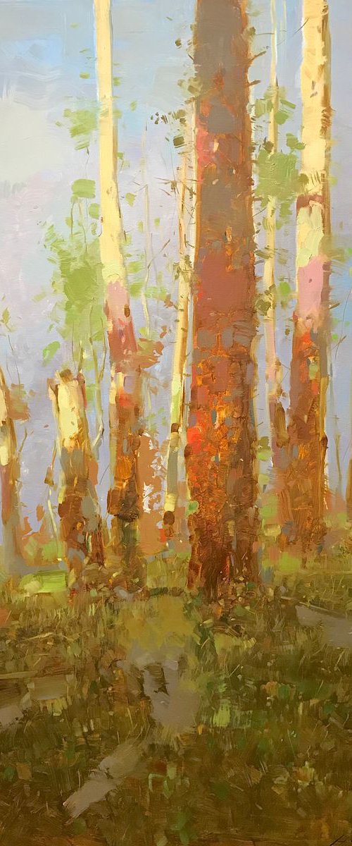 Birches Trees, Original oil painting, One of a kind Signed with Certificate of Authenticity by Vahe Yeremyan