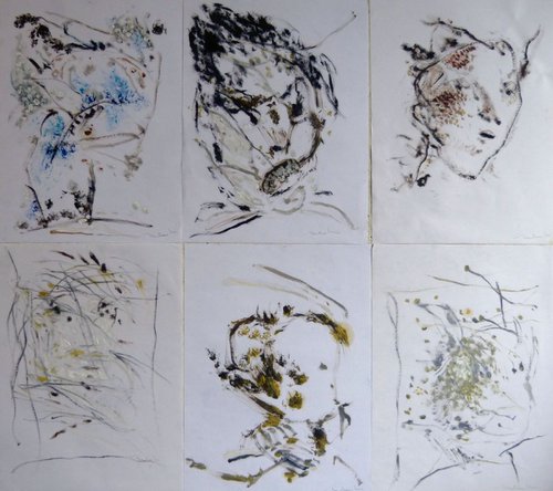 Six sketches - Floral Faces, 29x40 cm - affordable & AF exclusive ! by Frederic Belaubre