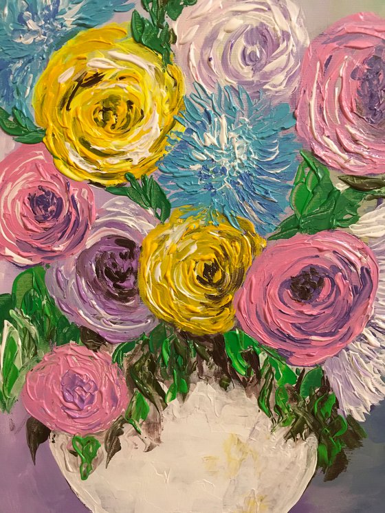 BOUQUET OF ROSES #6 palette knife Still life  flowers Dutch style office home decor gift